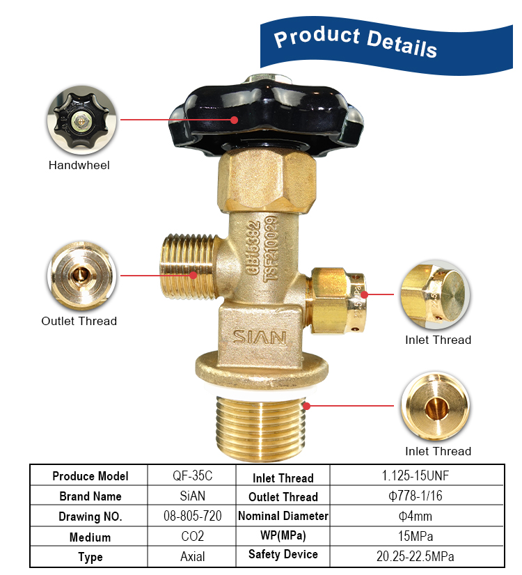 QF35C Top Quality Axial Type CO2 Gas Cylinder Flow Control Valve Buy